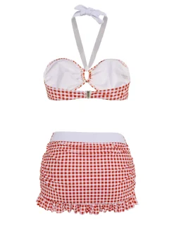 Discount Retro Stage [US Warehouse] Retro 1940s Plaid Halter Bikini Set Red