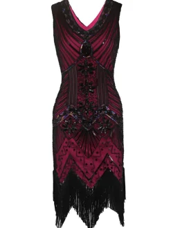 Sale Retro Stage [US Warehouse] 1920s Flapper Sequin Dress Rose Red