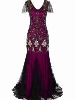 Hot Retro Stage [US Warehouse] 1920s Sequined Maxi Flapper Dress Rose red