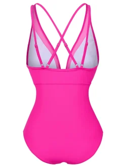 Discount Retro Stage [US Warehouse] 1950s Solid Sheer Patchwork Swimsuit Rose Red