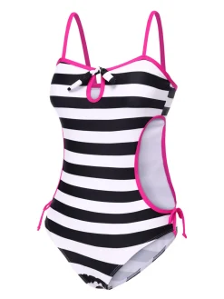 Hot Retro Stage [US Warehouse] 1960s Barbie Striped Hollow Bow Swimsuit Black