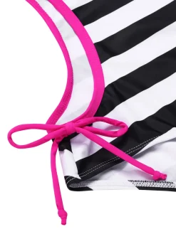 Hot Retro Stage [US Warehouse] 1960s Barbie Striped Hollow Bow Swimsuit Black