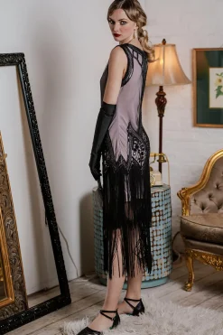 Sale Retro Stage [US Warehouse] 1920s Beaded Fringed Flapper Dress