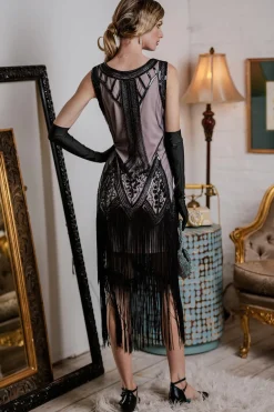 Sale Retro Stage [US Warehouse] 1920s Beaded Fringed Flapper Dress