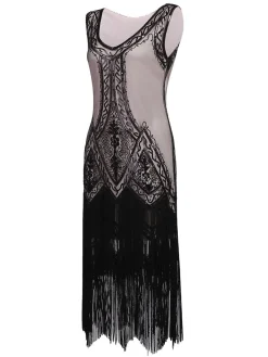 Sale Retro Stage [US Warehouse] 1920s Beaded Fringed Flapper Dress