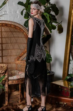 Sale Retro Stage [US Warehouse] 1920s Beaded Fringed Flapper Dress