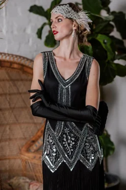 Sale Retro Stage [US Warehouse] 1920s Beaded Fringed Flapper Dress