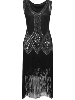 Sale Retro Stage [US Warehouse] 1920s Beaded Fringed Flapper Dress