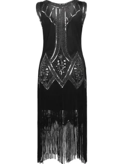 Sale Retro Stage [US Warehouse] 1920s Beaded Fringed Flapper Dress