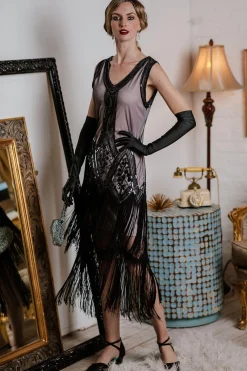 Sale Retro Stage [US Warehouse] 1920s Beaded Fringed Flapper Dress