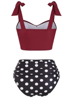 Online Retro Stage [US Warehouse] 1950s Bowknot Spaghetti Strap Button Bikini