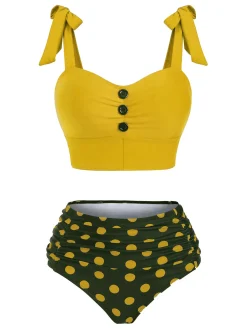 Online Retro Stage [US Warehouse] 1950s Bowknot Spaghetti Strap Button Bikini