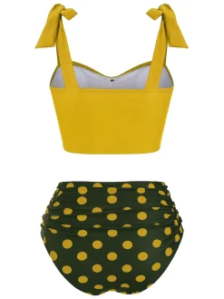 Online Retro Stage [US Warehouse] 1950s Bowknot Spaghetti Strap Button Bikini