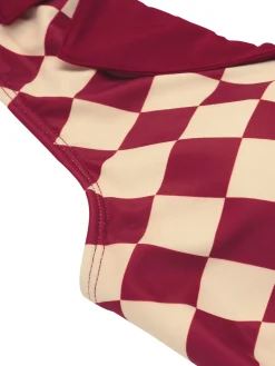 Outlet Retro Stage [US Warehouse] 1930s Burgundy Diamond Lapel One-Piece Swimsuit Wine Red