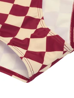 Outlet Retro Stage [US Warehouse] 1930s Burgundy Diamond Lapel One-Piece Swimsuit Wine Red