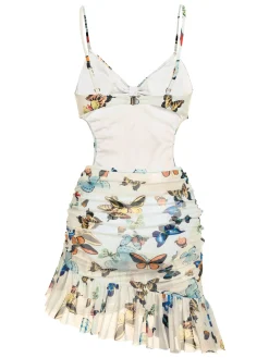 Outlet Retro Stage [US Warehouse] 1960s Butterflies Strap One-piece Swimsuit & Cover-up Skirt White