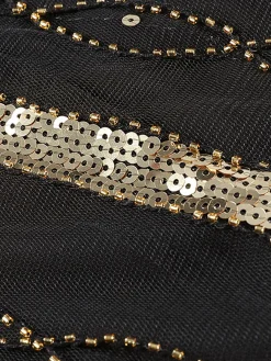 Fashion Retro Stage [US Warehouse] 1920s Cap Sleeve Sequined Embellished Dress Black
