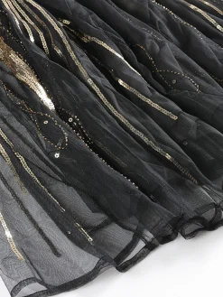 Fashion Retro Stage [US Warehouse] 1920s Cap Sleeve Sequined Embellished Dress Black