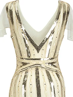 Best Retro Stage [US Warehouse] 1920s Cap Sleeve Sequined Embellished Dress Beige