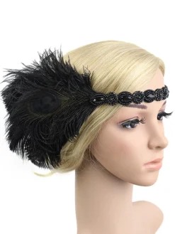 Best Retro Stage [US Warehouse] 1920s Feather Elastic Headband