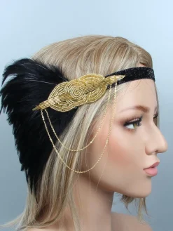 New Retro Stage [US Warehouse] 1920s Feather Flapper Headband