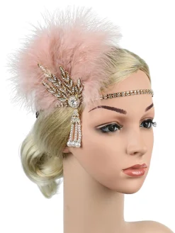 New Retro Stage [US Warehouse] 1920s Feather Rhinestone Flapper Headband