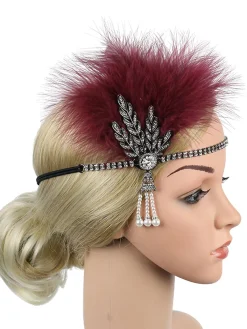 New Retro Stage [US Warehouse] 1920s Feather Rhinestone Flapper Headband