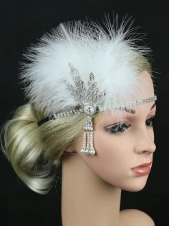 New Retro Stage [US Warehouse] 1920s Feather Rhinestone Flapper Headband