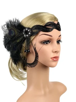 Discount Retro Stage [US Warehouse] 1920s Feather Sequin Headband