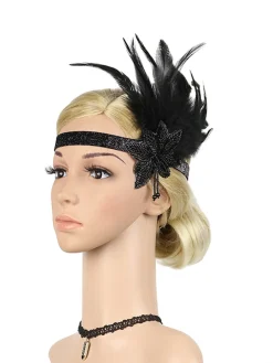 New Retro Stage [US Warehouse] 1920s Feather Sequin Headband