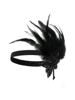 New Retro Stage [US Warehouse] 1920s Feather Sequin Headband