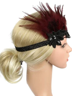 New Retro Stage [US Warehouse] 1920s Feather Sequins Rhinestone Headband