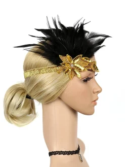 New Retro Stage [US Warehouse] 1920s Feather Sequins Rhinestone Headband