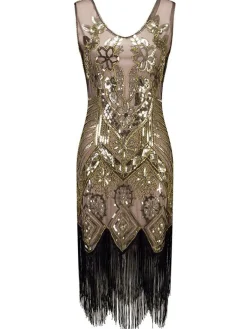Outlet Retro Stage [US Warehouse] 1920s Floral Beaded Flapper Dress Pink