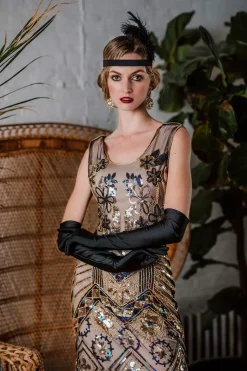 Outlet Retro Stage [US Warehouse] 1920s Floral Beaded Flapper Dress Pink