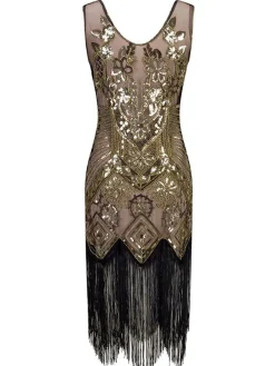 Outlet Retro Stage [US Warehouse] 1920s Floral Beaded Flapper Dress Pink