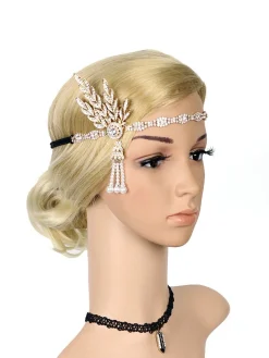 Discount Retro Stage [US Warehouse] 1920s Fringe Pearl Rhinestone Headband