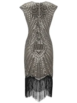 Hot Retro Stage [US Warehouse] 1920s Fringed Flapper Gatsby Dress Gray