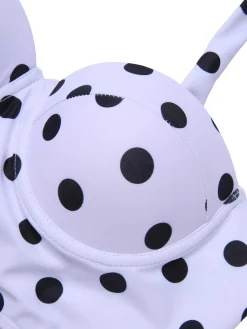 Sale Retro Stage [US Warehouse] 1950s Halter Contrast Polka Dots Swimsuit Black & White