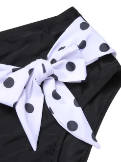 Sale Retro Stage [US Warehouse] 1950s Halter Contrast Polka Dots Swimsuit Black & White