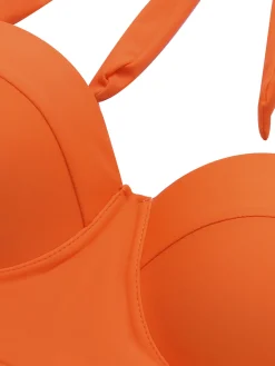 Clearance Retro Stage [US Warehouse] 1940s Halter Flowers Pleated Bikini Set Orange
