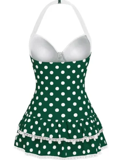 Best Retro Stage [US Warehouse] 1940s Halter Polka Dots Bow Swimsuit