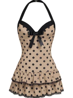Best Retro Stage [US Warehouse] 1940s Halter Polka Dots Bow Swimsuit