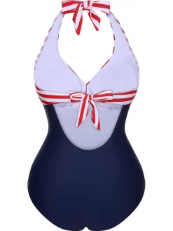 Hot Retro Stage [US Warehouse] 1950s Halter Stripes One-Piece Swimsuit