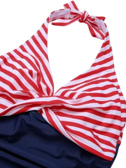 Hot Retro Stage [US Warehouse] 1950s Halter Stripes One-Piece Swimsuit