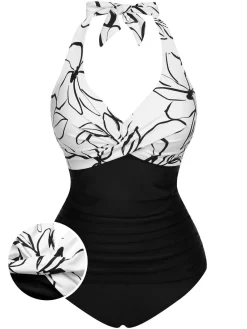 Hot Retro Stage [US Warehouse] 1950s Halter Stripes One-Piece Swimsuit