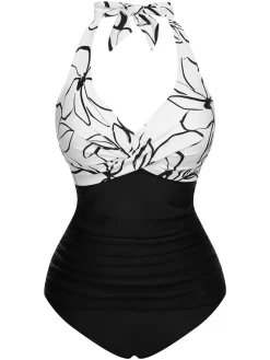 Hot Retro Stage [US Warehouse] 1950s Halter Stripes One-Piece Swimsuit