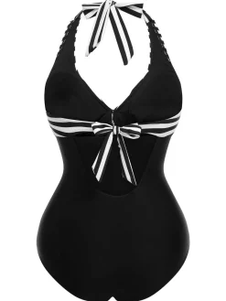 Hot Retro Stage [US Warehouse] 1950s Halter Stripes One-Piece Swimsuit