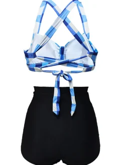 Discount Retro Stage [US Warehouse] 1950s Plaid Criss Cross Pleated Bikini