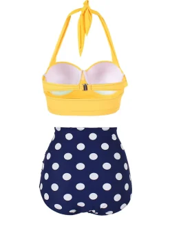 Discount Retro Stage [US Warehouse] 1950s Polka Dot Halter Pleated Bikini